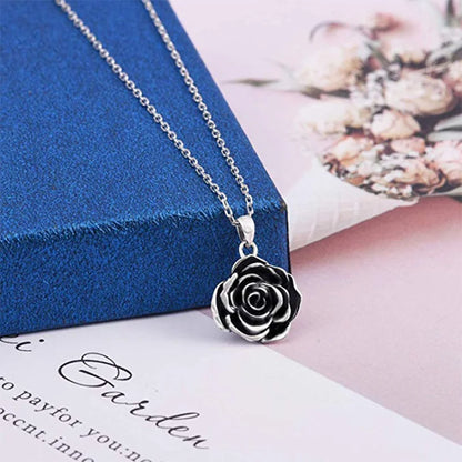 Black Rose Pendant Necklace - Memorial Charm for Ashes