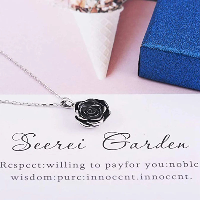 Black Rose Pendant Necklace - Memorial Charm for Ashes