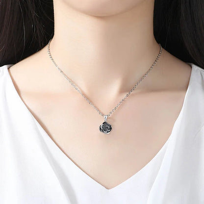 Black Rose Pendant Necklace - Memorial Charm for Ashes