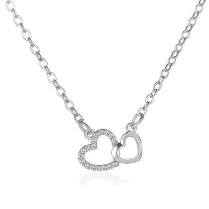 Gold Heart-Shaped Necklace with Crystal Zircon Pendant - Elegant Wedding Jewelry