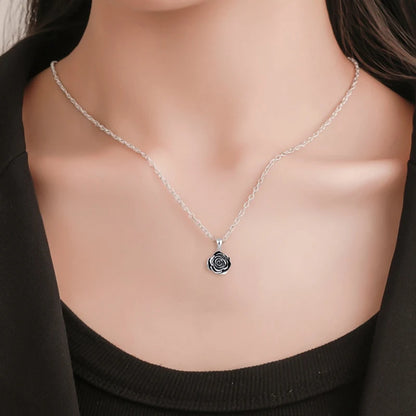 Black Rose Pendant Necklace - Memorial Charm for Ashes