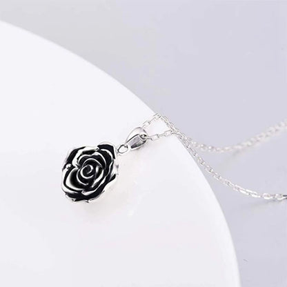 Black Rose Pendant Necklace - Memorial Charm for Ashes