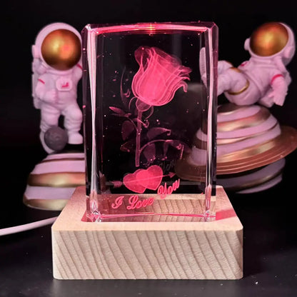 3D Crystal Rose Night Light - Unique Gift for Mom